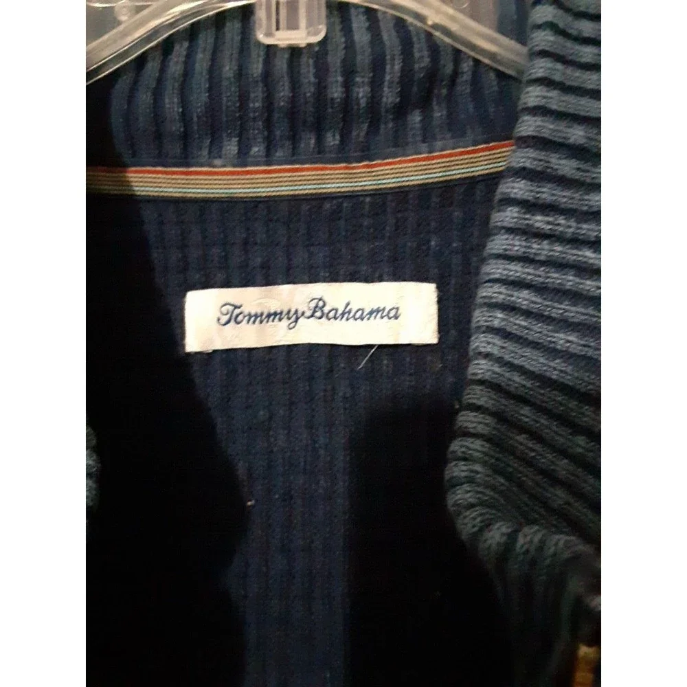 Tommy Bahama Men's Knit Ribbed Jacket Sweater Zip Up Cotton Blue Size  XL TG